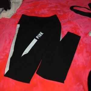 PINK Victoria's Secret Black W/ White Vinyl & Logo Down Each Leg